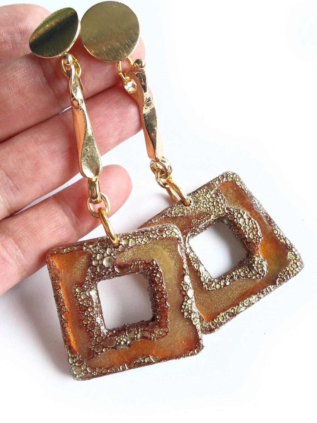 Brown Gold Earrings, Burnt Sugar, Elegant, Brown Earrings, Statement