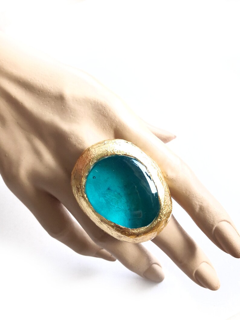 Big Blue Ring, Blue Ring, Blue Gold Ring, Statement Ring, Modern, Contemporary Ring, Modernist Ring, Resin Ring, Big Resin Ring, Unique Ring image 8