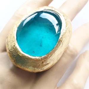 Big Blue Ring, Blue Ring, Blue Gold Ring, Statement Ring, Modern, Contemporary Ring, Modernist Ring, Resin Ring, Big Resin Ring, Unique Ring image 7