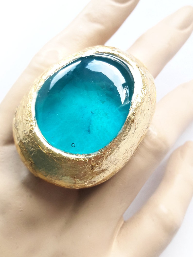 Big Blue Ring, Blue Ring, Blue Gold Ring, Statement Ring, Modern, Contemporary Ring, Modernist Ring, Resin Ring, Big Resin Ring, Unique Ring image 7