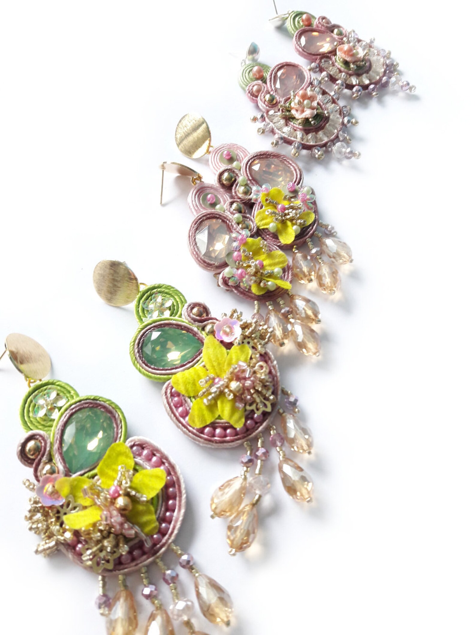 Pink Earrings Pink Green Earrings Statement Earrings Unique Etsy