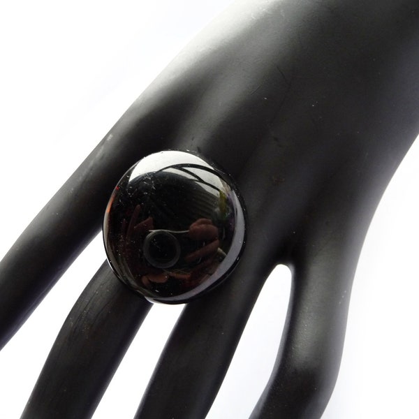 Big Black Ring, Big Ring, Black Ring, Black Rings, Glass Ring, Statement Ring, Round Ring, Ring, Contemporary Ring, Modernist Ring, Glass
