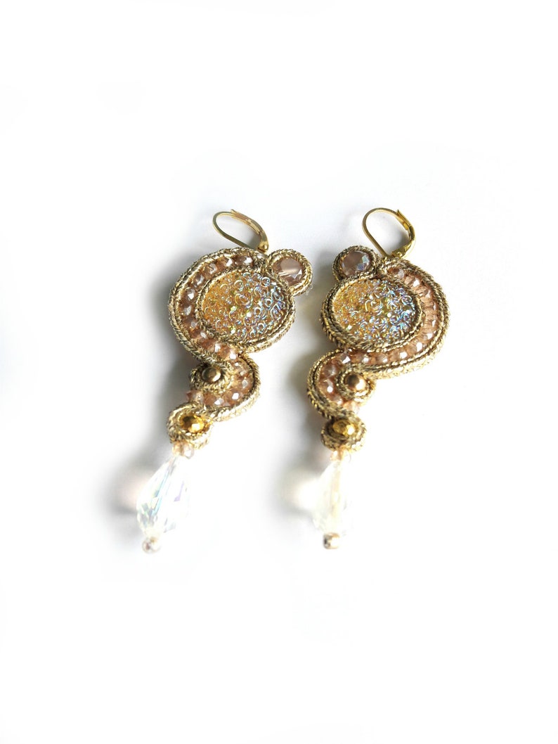 Chic Earrings Beadwork Earrings Gold Earrings Unique Earrings Unusual Gold Yellow Earrings Soutache Earrings Handmade Earrings