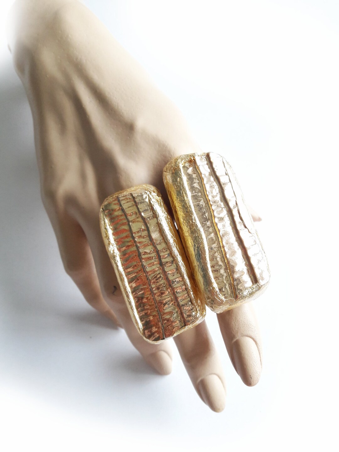 Large Long Gold Ring, Statement, Rectangle Gold Ring, Big Ring, Pattern ...