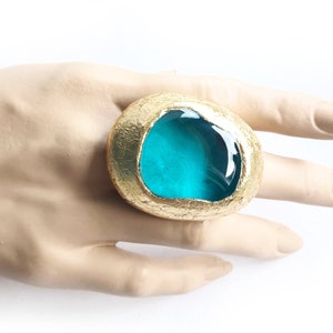 Big Blue Ring, Blue Ring, Blue Gold Ring, Statement Ring, Modern, Contemporary Ring, Modernist Ring, Resin Ring, Big Resin Ring, Unique Ring image 4