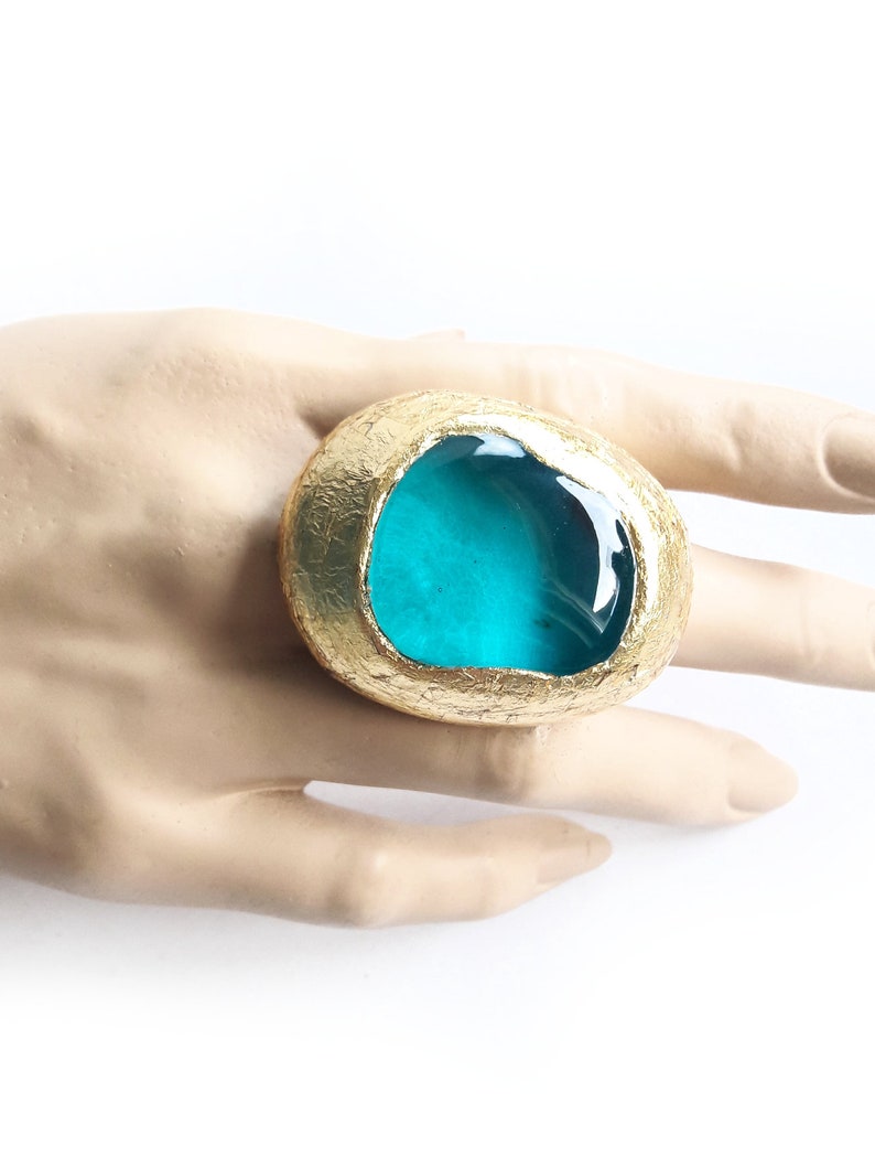 Big Blue Ring, Blue Ring, Blue Gold Ring, Statement Ring, Modern, Contemporary Ring, Modernist Ring, Resin Ring, Big Resin Ring, Unique Ring image 4