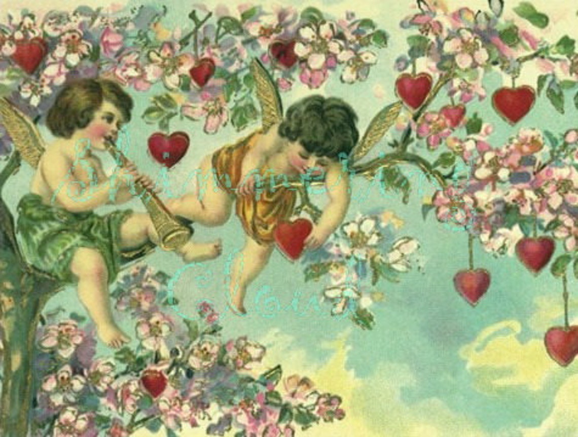 Valentine Card Angel Heart Angels Flowers Vintage | Etsy