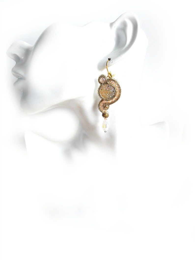 Chic Earrings Beadwork Earrings Gold Earrings Unique Earrings Unusual Gold Yellow Earrings Soutache Earrings Handmade Earrings