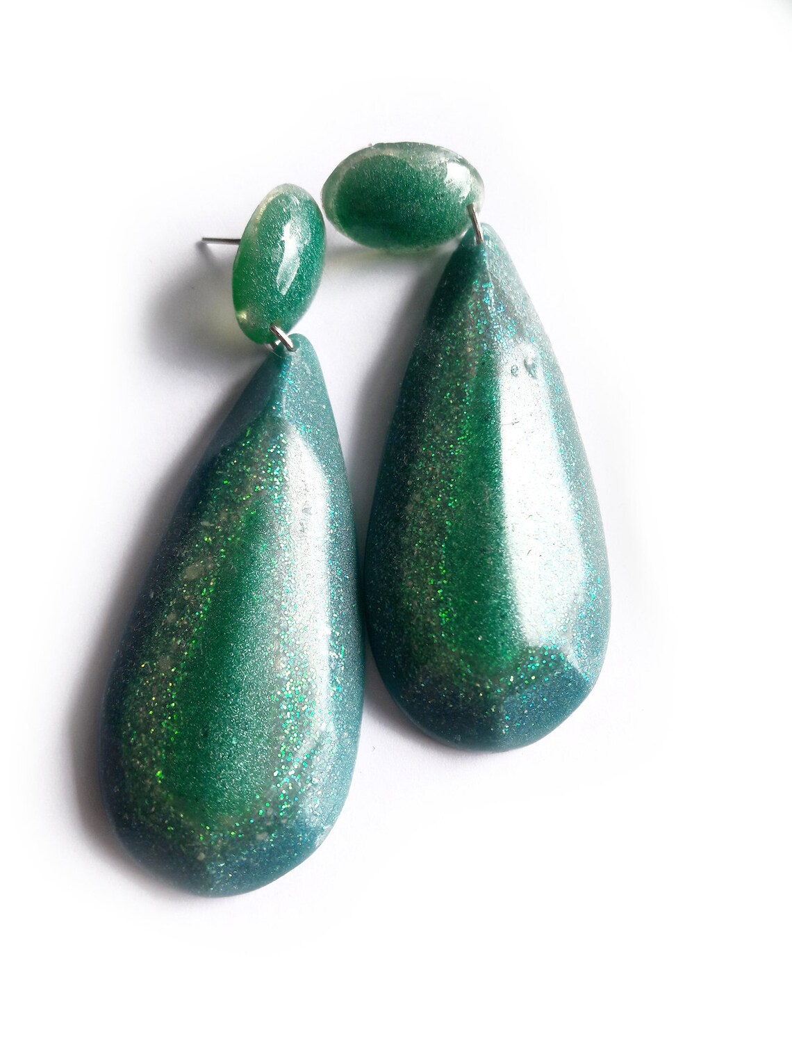 Big Green Earrings Statement Earrings Earrings Bold Etsy