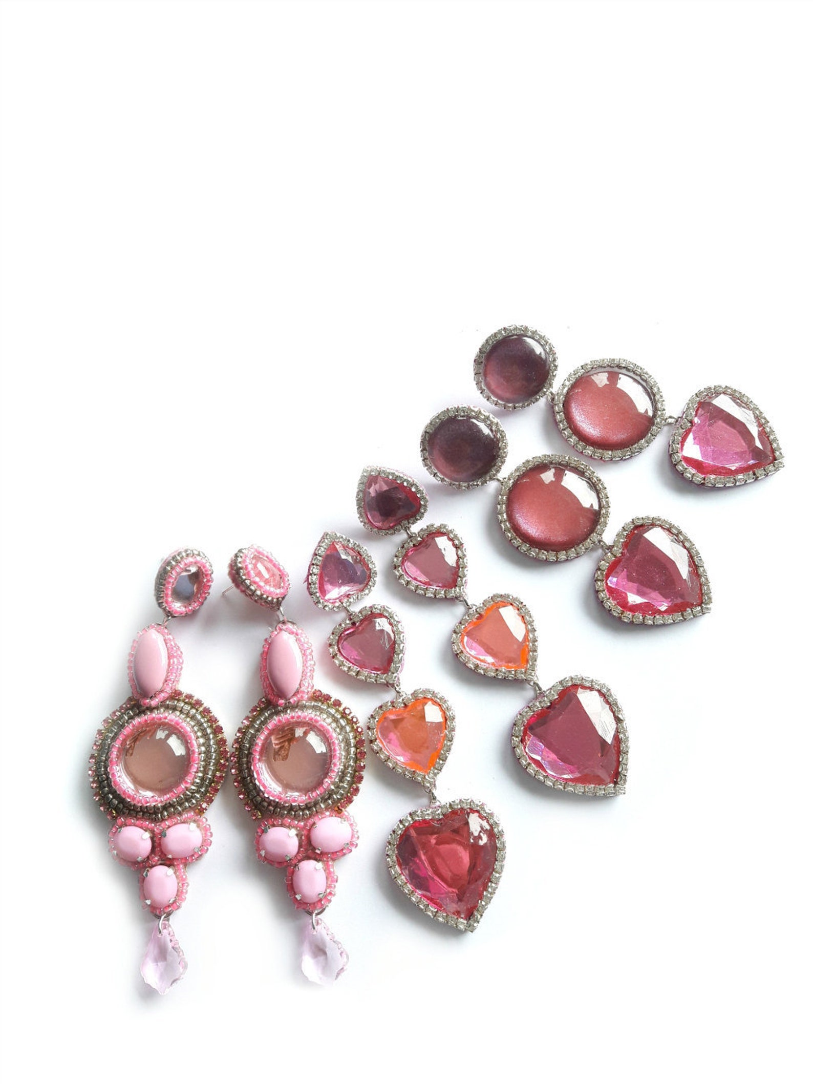 Pink Earrings Long Earrings Statement Earrings Pink Silver Etsy