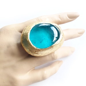 Big Blue Ring, Blue Ring, Blue Gold Ring, Statement Ring, Modern, Contemporary Ring, Modernist Ring, Resin Ring, Big Resin Ring, Unique Ring image 6