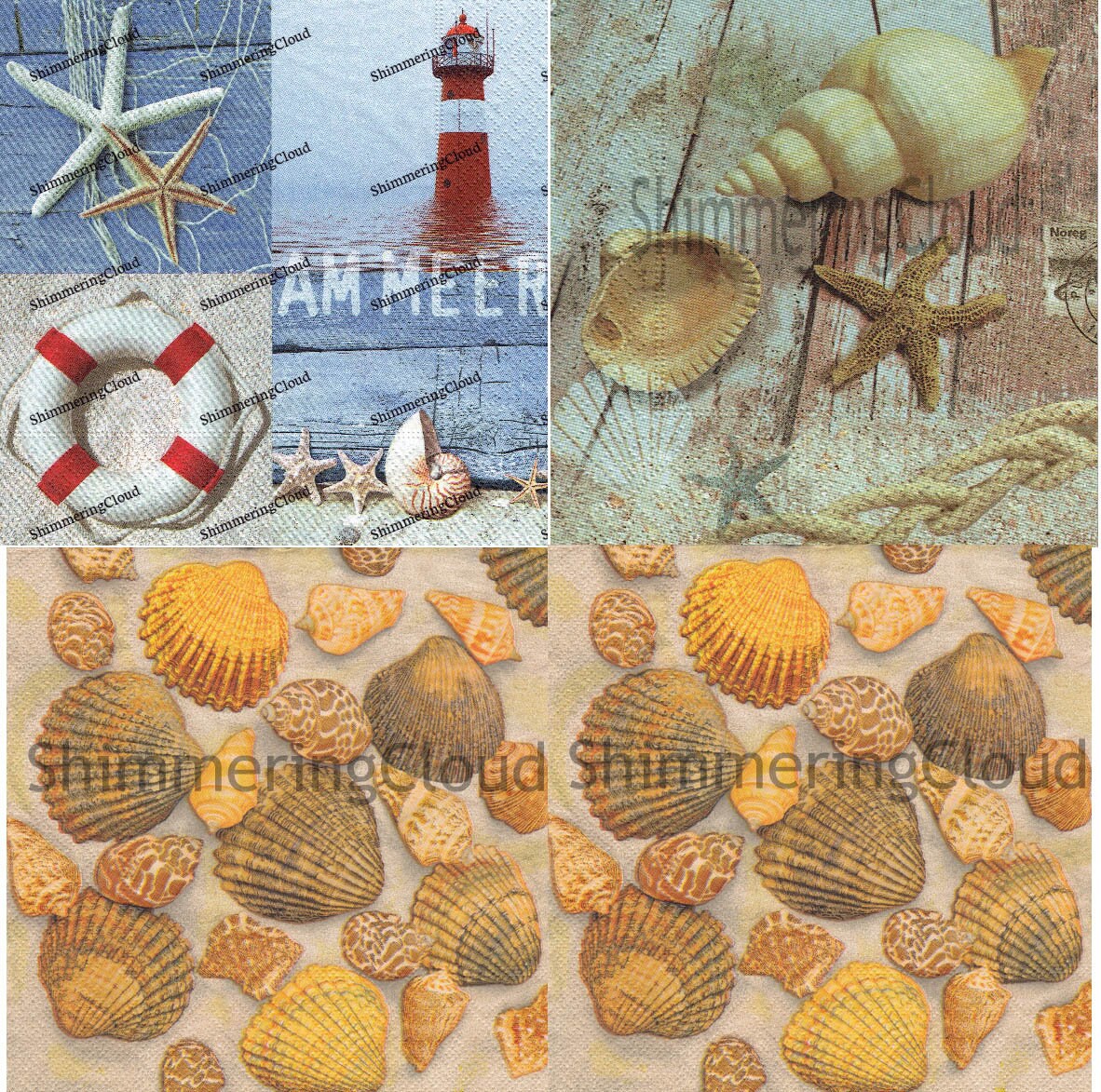 Decoupage Napkins Paper napkins Beach Napkins Beach Shells Etsy