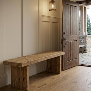 Banco de entrada rústico em madeira reciclada estilo fazenda – Mesa de console estreita para hall de entrada