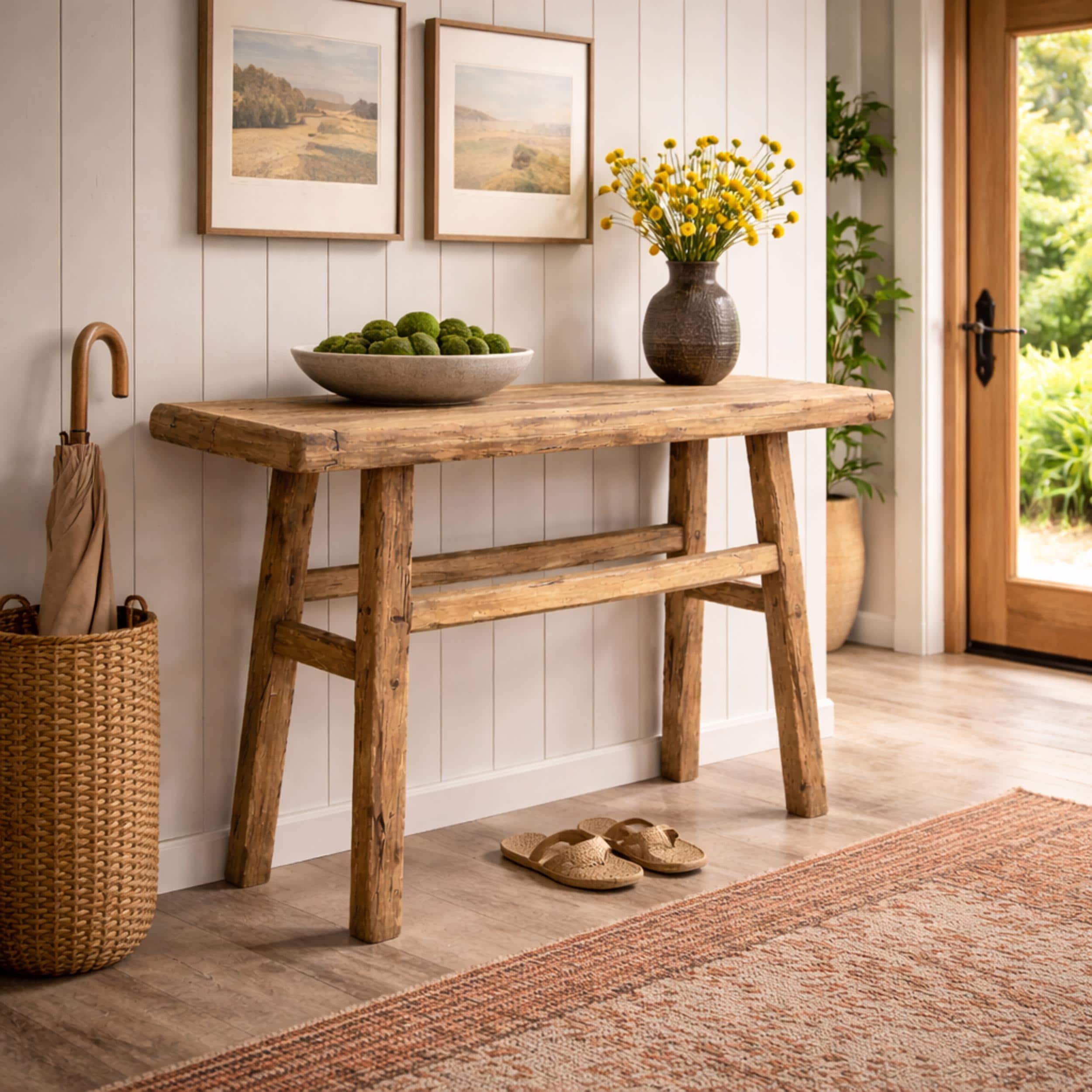 Console Bench Rustic Wooden Console - Narrow Wooden Corridor- Entrance Hall, Hallway ...