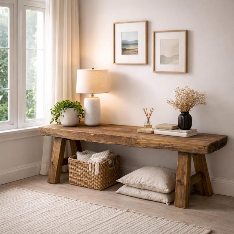 Vintage Style Bench made from Solid Wood, Rustic Bench, Entryway Bench, Farmhouse Bench, Hallway Bench, Handmade, End of Bed Wood Bench Entryway, Farmhouse Entryway Bench, Handmade Wooden Accent Bench, Modern Foyer Bench, Farmhouse Home Decor, Reclaimed Oak Entryway Bench, Solid Barn Beam Bench for Hallway & Mudroom, Rustic Entryway Bench, Modern Entryway Bench, Bench Storage, Shoe Organizer, Entryway Bench, Shoe Bench Wood, Unique Rustic/Reclaimed Wood, Custom Farmhouse Hallway Sofa Entrway