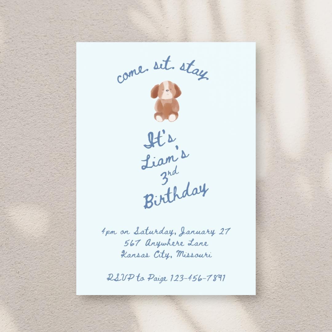Puppy Birthday Invitation Template | Dog Theme Party Invite | Editable ...