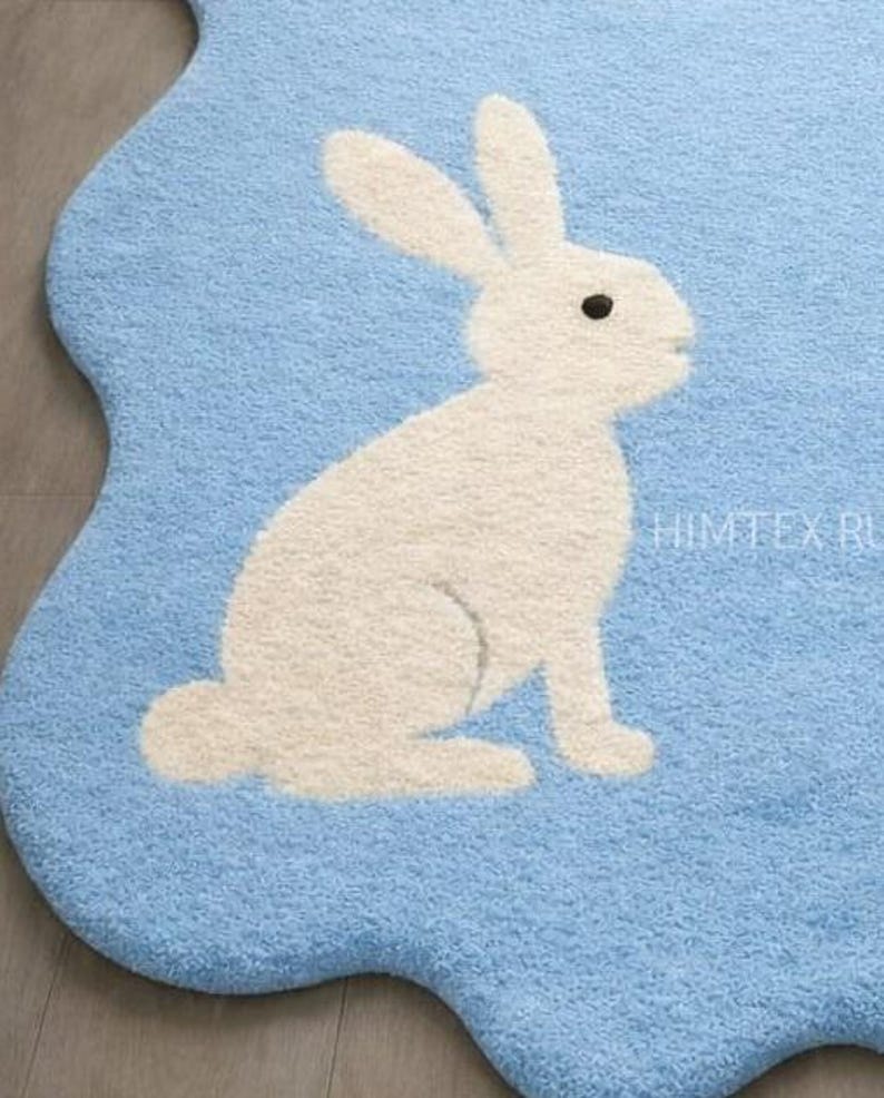 Irregular Modern Rabbit Rug, Lt Blue, White Rug 5x8 6x9 7x10 8x10 - Etsy