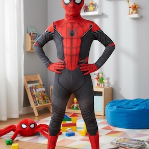 Spindelmannen-kostym | Röd & svart superhjältedräkt för barn | Halloween-klädsel för barn bild 1