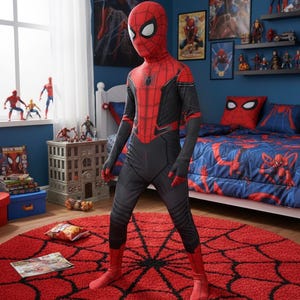 Spindelmannen-kostym | Röd & svart superhjältedräkt för barn | Halloween-klädsel för barn bild 3