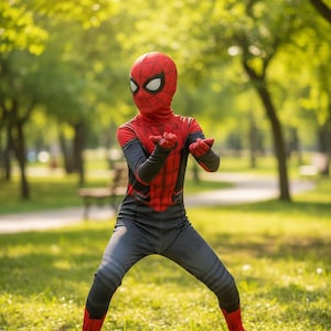 Spindelmannen-kostym | Röd & svart superhjältedräkt för barn | Halloween-klädsel för barn bild 2