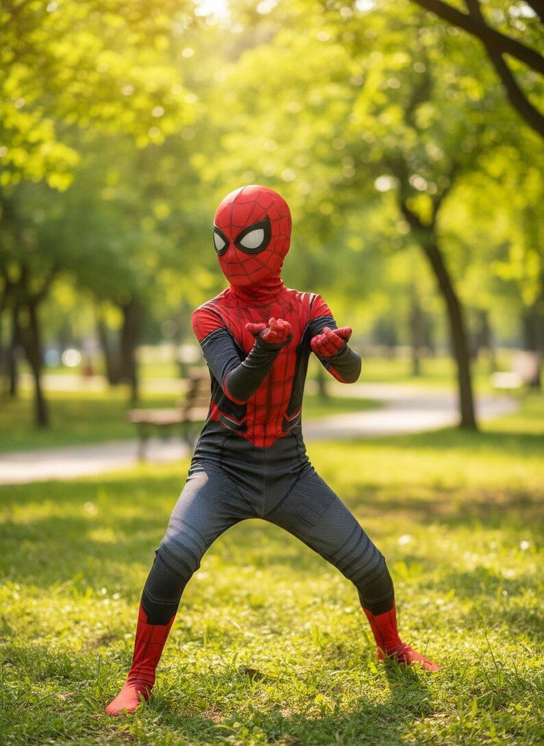 Spindelmannen-kostym | Röd & svart superhjältedräkt för barn | Halloween-klädsel för barn bild 2