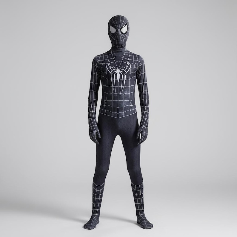 Svart Spider-Man-kostym | Symbiot Venom-kostym för barn | Halloween Cosplay-body bild 3