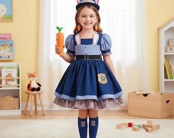 Kaninpoliskostym | Zootropolis Judy Hopps-klänning | Halloween-outfit för flickor