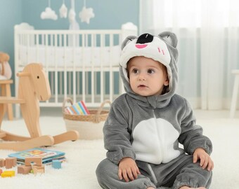 Koala Bear Jumpsuit | Soft Fleece Baby Romper | Hooded Animal Bodysuit