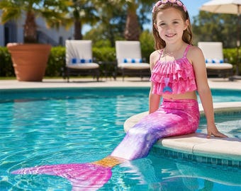 Ombre Mermaid Tail Swimsuit | Girls Scale Bikini Set | Kids Beach Playwear