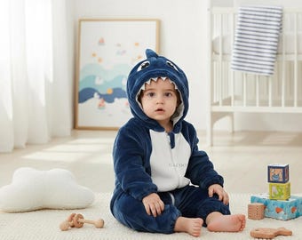 Babyjumpsuit med hajhuva | Mjuk fleece-sparkdräkt | Mysig babybody med djurmotiv