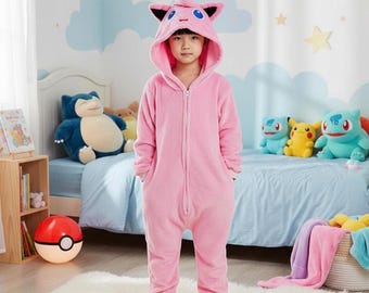 Jigglypuff Kigurumi / Pigiama in pile rosa / Costume cosplay per bambini