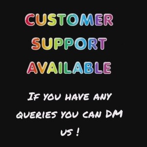 Puede incluir: Un gr&aacute;fico negro con el texto CUSTOMER SUPPORT AVAILABLE en una fuente con degradado de arco&iacute;ris multicolor. Debajo, el texto blanco dice: If you have any queries you can dm us! El dise&ntilde;o est&aacute; centrado sobre un fondo negro s&oacute;lido.