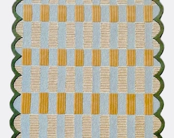 Hand Tufted Scalloped Checkered Rug, Blue Yellow Area Rug, Cottage core Carpet, Modern Farmhouse Nursery Rug, Custom Rug