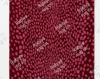 Red Leopard Print Tufted Rug, Handmade Abstract Animal Carpet