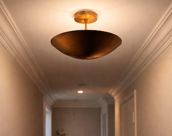 Handmade Raw Brass Bowl Pendant Light, Industrial Dome Ceiling Lamp, Antique Gold Fixture