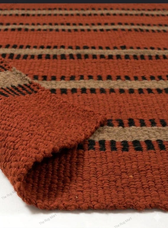 Swedish Marianne Richter Inspired Flatweave Rug | Scandinavian Kilim Wool Rug Rust Brown tone