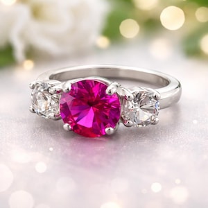 2.50 CT Round Ruby Diamond Wedding Ring | 14K White Gold Engagement (IGL Certified)