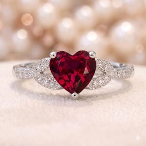 2.50 CT Heart Cut Natural Ruby & Diamond Ring | 14K White Gold Engagement (IGL Certified)