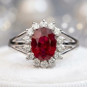 4.25 CT Oval Cut Natural Ruby & Diamond Ring | 14K White Gold Engagement (IGL Certified)
