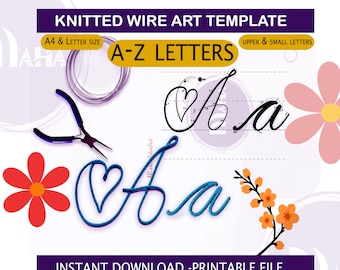 Knitted Wire Art Letter Template, Calligraphy Guide, Uppercase & Lowercase Alphabet Tutorial, Instant Download PDF| Tricotin | icord | M5