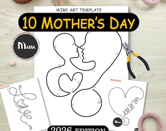 10 Mother's day wire art Template | Knitted A4 Us letter pdf Printable Maha3