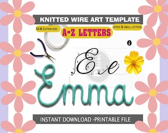 tricotin Printable letter template for wire art, cursive alphabet template, uppercase & lowercase alphabet, mesh names, font template maha 5