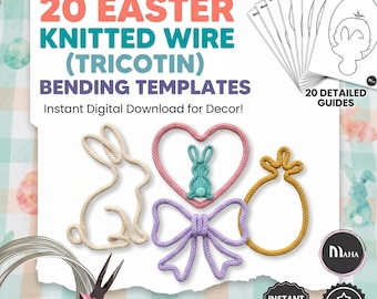 Easter Wire Art Templates: 20 Knitted Wire Patterns diy wire words, tricotin, knitted wire art, wire template, (Digital Download) maha 4