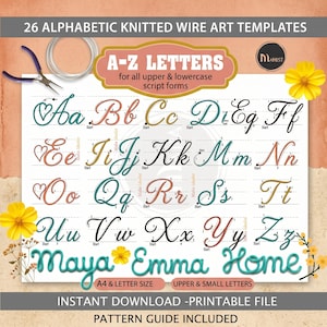 Lettere alfabetiche in filo metallico lavorato a maglia / 26 modelli di lettere in formato A4 e USA / Piegatura delle lettere per principianti / Parole in filo metallico fai da te facili / Download iCord M5