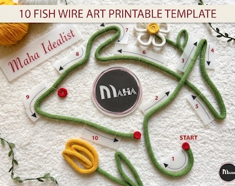 Knitted Wire Art Fish 10 Template, fish Wire Art Template, Icord Tricotin Font Template, Wire Bending PDF Instant Download Dolphin icordSae3