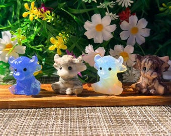 Highland Cow Crystal Figurine Collection, Healing Stone Ornaments
