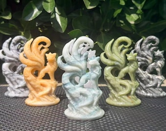 Rose Quartz Nine Tailed Fox Crystal Carving, Natural Hand Crafted