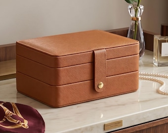 Leather Jewelry Box Organizer with 3 Layers, Travel Jewelry Case, Large Jewelry Storage for Rings Earrings and Necklaces