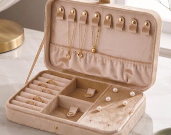 Velvet Travel Jewelry Organizer Case, Small Jewelry Travel Bag for Rings Earrings Necklaces, Luxury Accessories Case
