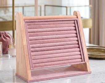 Wooden Ring Display Stand, Velvet Ring Organizer, Jewelry Display, Wood Ring and Earring Holder